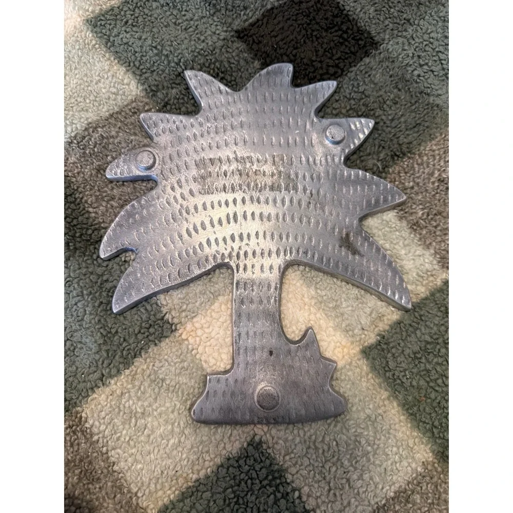 Vintage Cast Aluminum Palm Tree‎ Trivet Silver Tropical Coastal Wall Decor 8.5in